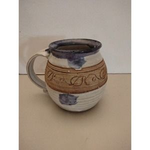 Marcel handmade stone pottery creed mug signed 5" tall